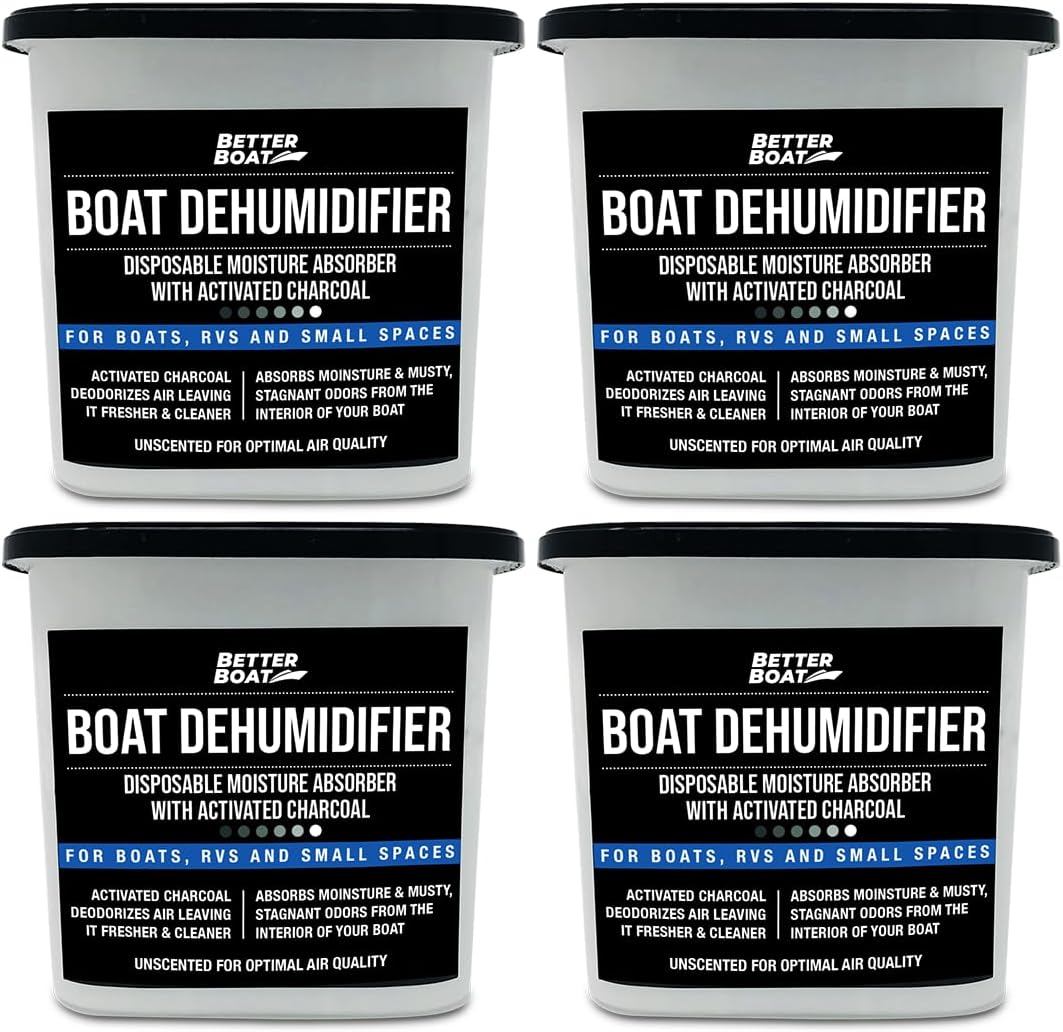 Moisture Absorber and Boat Dehumidifier, Charcoal Odor Remover for Damp Smell and Humidity, Unscented and Fragrance-Free, 4 Pack, Ideal for Basement, Closet, Home, RV, or Boating, No Refill Needed
