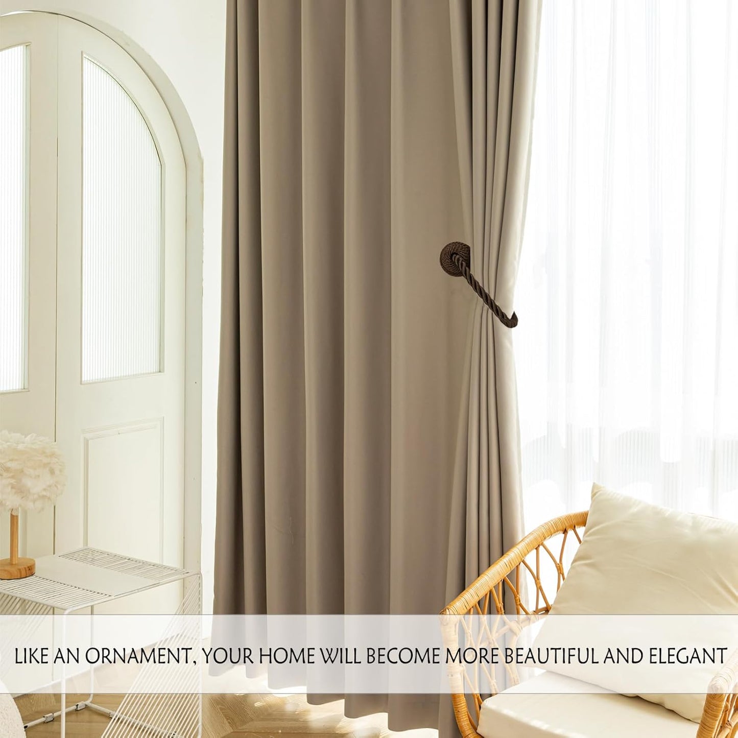 Magnetic Curtain Tiebacks Rope Curtain Tie Backs for Curtains 8 Pack Curtain Holders for Drapes Decorative Window Curtain Holdbacks, Coffee