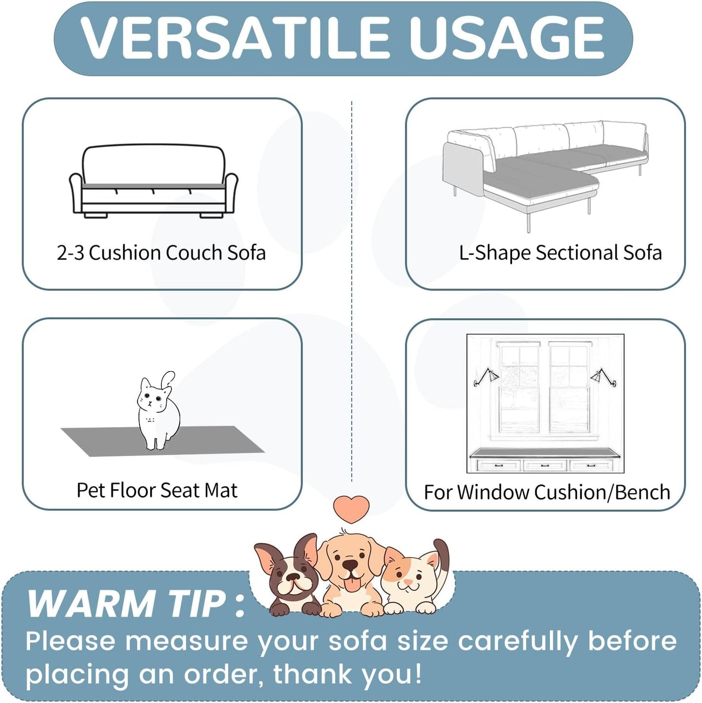 OTOB Couch Cover for Dogs Washable, Non Slip Funny Pet Couch Covers Sofa Slipcovers Cushion Mat, Plush Soft Cozy Pet Friendly Furniture Protector, All Seasons (Gray, 23.6" x 47.2")