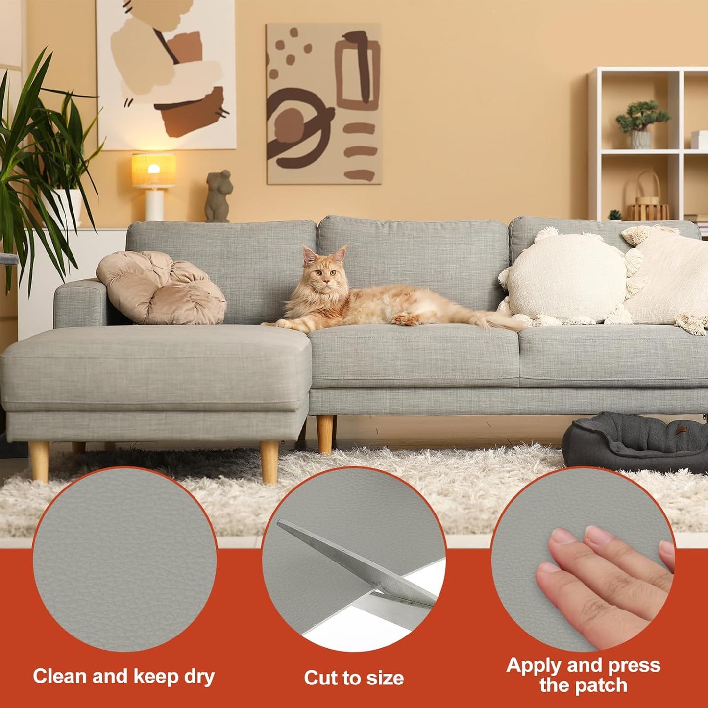 PATIKIL Leather Patches Tape for Furniture, 3.2 x 61 Inch Self Adhesive Vinyl Leather Repair Kit Cover Sheet for Couch, Sofa, Car Seats, Office Chair, Elegant Gray