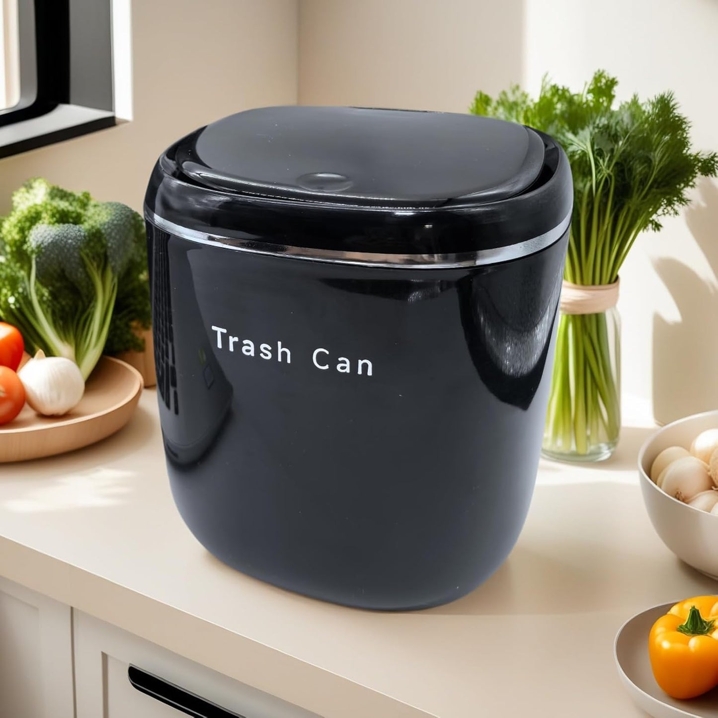 0.8 Gallon Desktop Mini Trash Can with Push-Open Lid, Small Waste Baskets Includes 50 Free Bags, Small Eco-Friendly PP Waste Bin for Office Desk, Bedroom, Bathroom Tiny Garbage Can (Black)