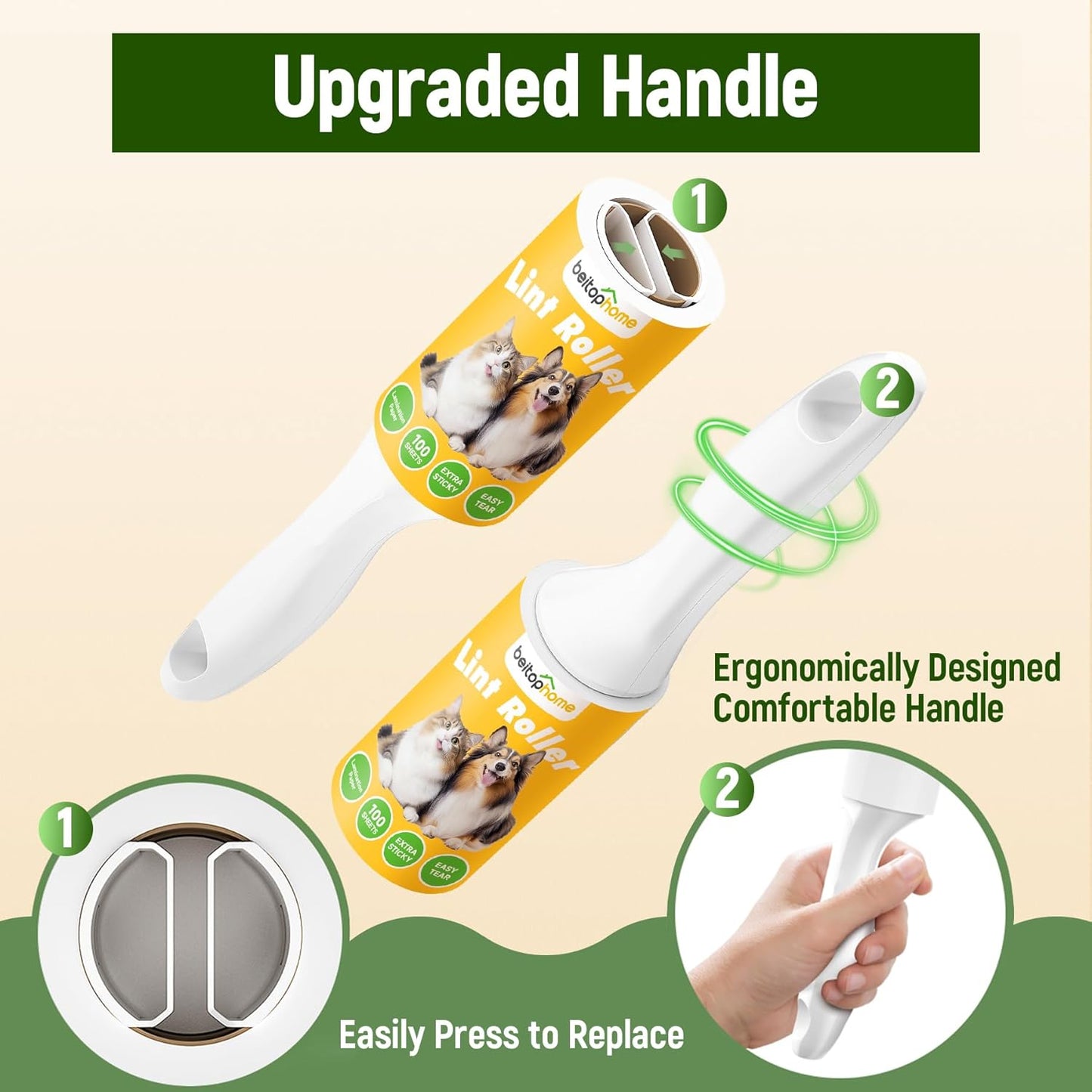 Lint Roller for Pet Hair Extra Sticky, 800 Sheets with 4 Durable Handles and Strong Paper Refills, Pet Hair Roller for Dogs and Cats, Lint Remover for Clothes, Carpet, and Furniture