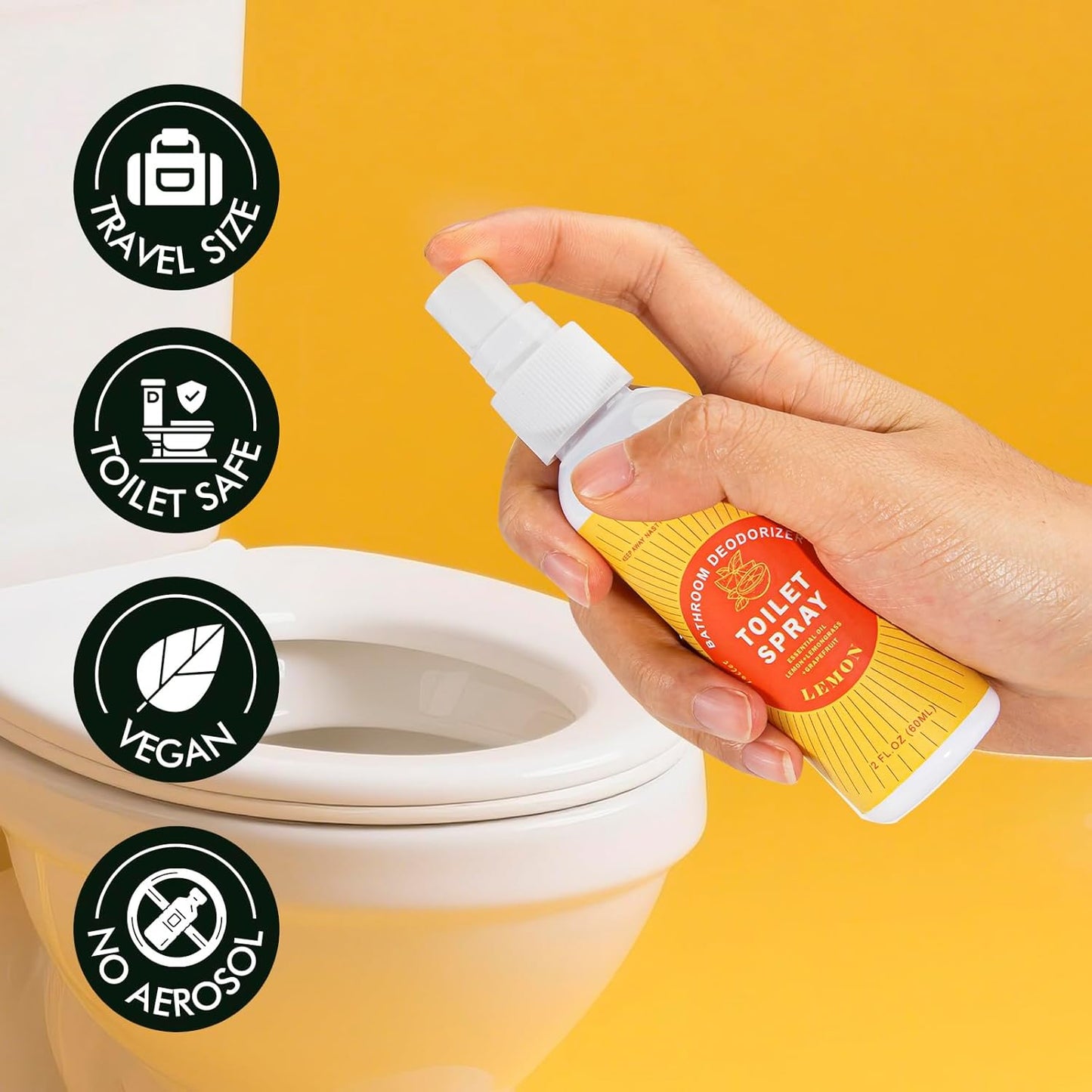 Toilet Spray for Poop Lemon, 100% Natural Plant Essential Oil, Bathroom Spray Odor Eliminator, 2 Pack