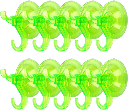 Antimbee Suction Hooks, 10 Pack Reusable Hangers, Removable Small Suction Cups for Shower, Bathroom, Glass, Door, Windows, Kitchen - Up to 11 lbs on Smooth Surface (Transparent Green)