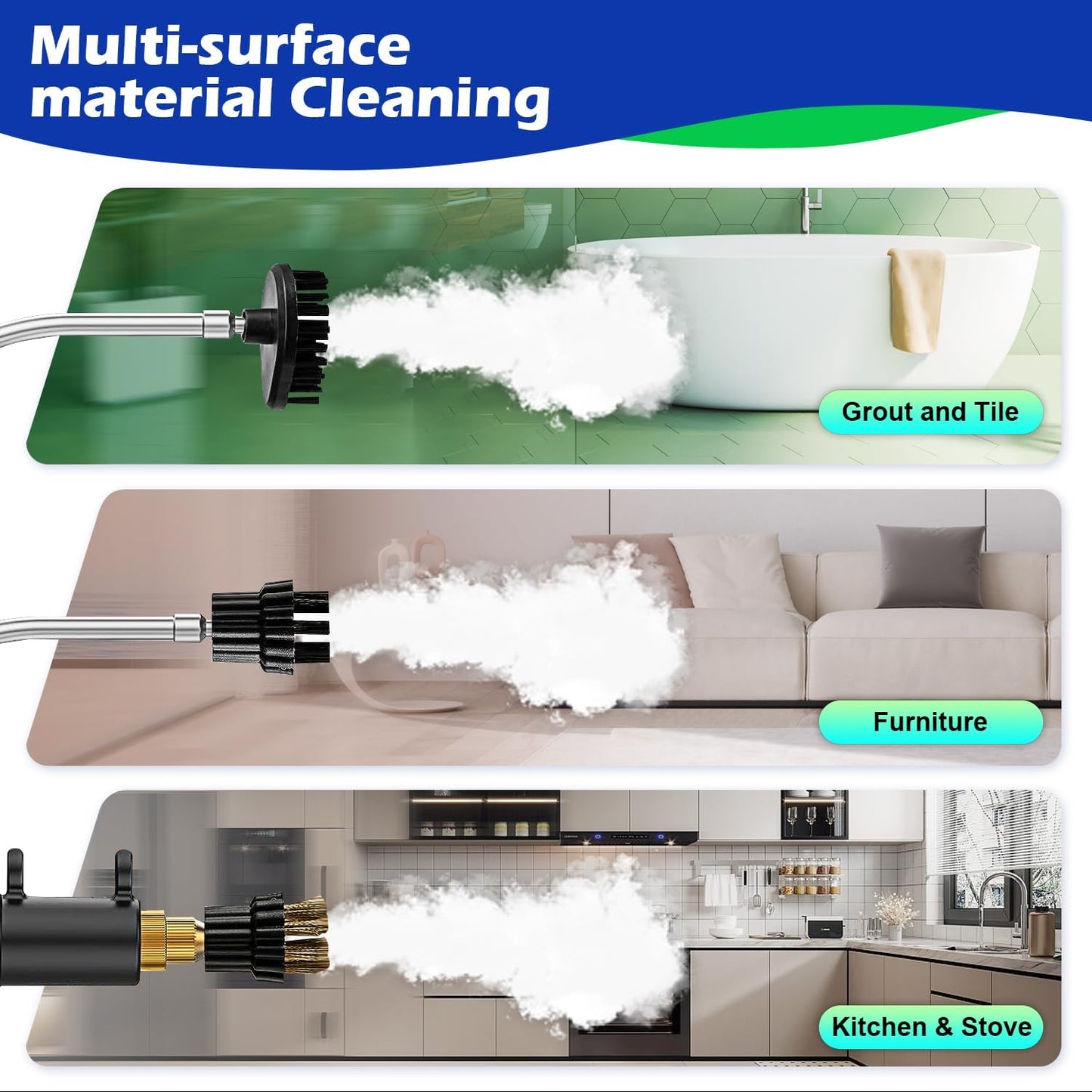 Handheld Steam Cleaner,2500W High Temperature High Pressure Steam Cleaner with 3 Brush Heads, Portable Steam Cleaner with 1.5L Tank For Car Detailing Kitchen Bathroom Floors
