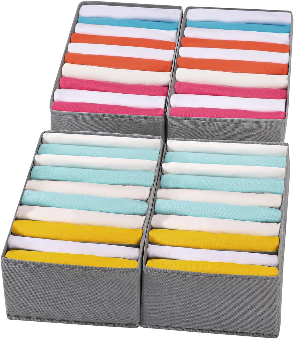 4 Packs T-shirt Drawer Organizers for Clothing,10 Grids Compartment Wardrobe Storage Box, Clothes Organizer for Folded Clothes, T-shirt, Legging-15.75''x9.06''x5.91''