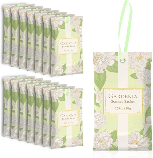 SCENTORINI Scented Sachets for Drawers and Closets, Gardenia Scent 14 Pack, Long-Lasting Sachets Bags Wardrobe Freshener, for Shoe Wardrobe, Cupboard
