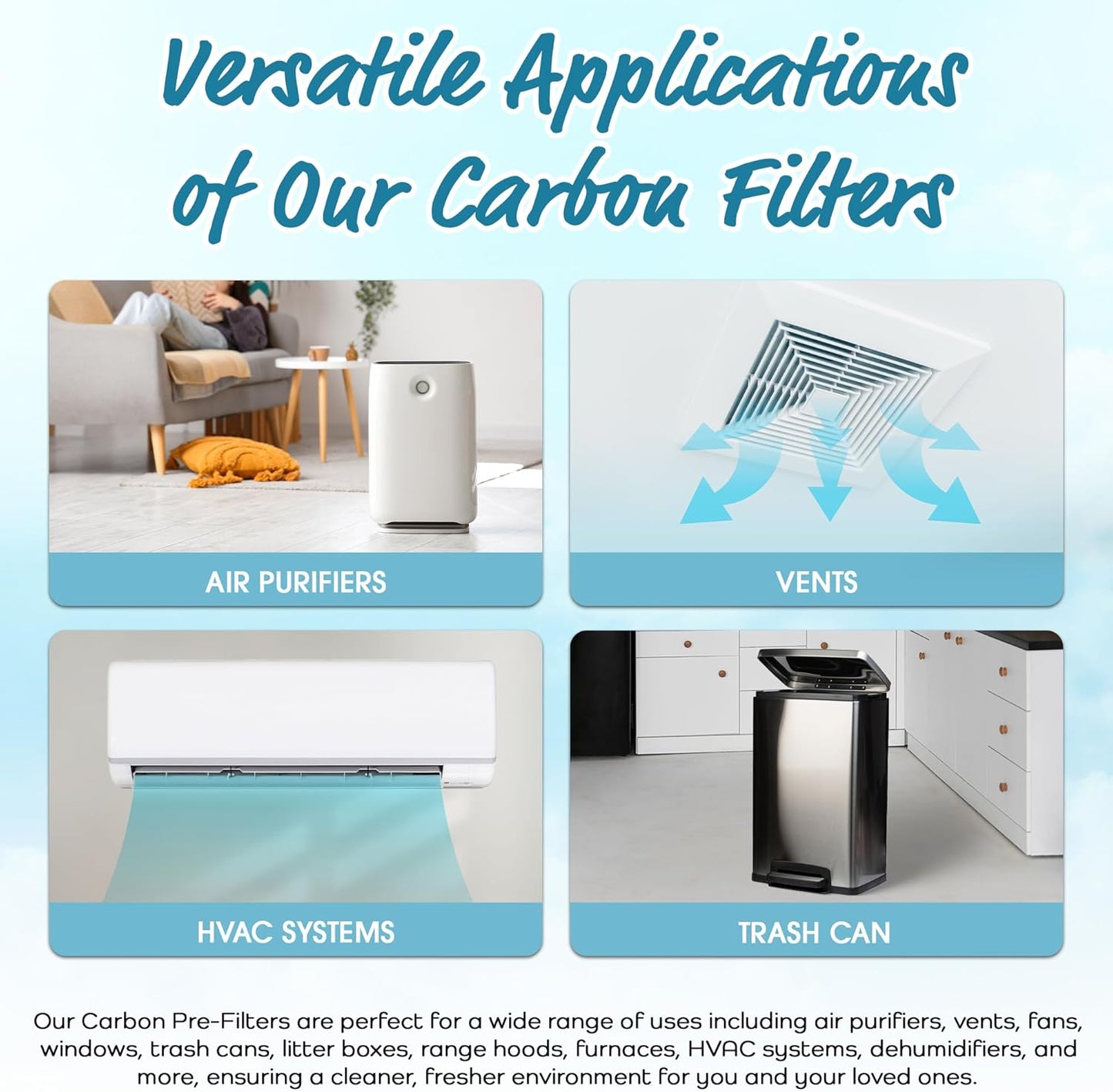 Breathe Naturally Universal Cut To Fit Carbon Activated Air Filter - Replacement Charcoal Filters - Pre Filter Carbon Sheet for Air Purifier, Vent Filters & More - Made in USA (Pack of 1, 6x48)