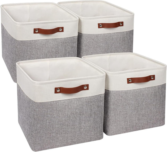 Univivi Storage Bins with Hard Bottom,13 x 13 x13 Cube Storage Baskets with Handles,Gray Foldable Fabric Storage Bins Organizer Baskets for Closet