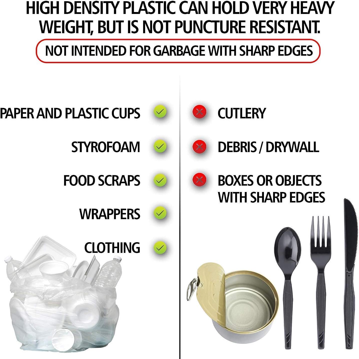 Aluf Plastics High Density Trash Bags, 16 Gallon, 1000 Count, 6 Micron (eq), 24" x 33", Clear, for Bathroom, Office, Industrial, Commercial, Janitorial, Municipal, Recycling