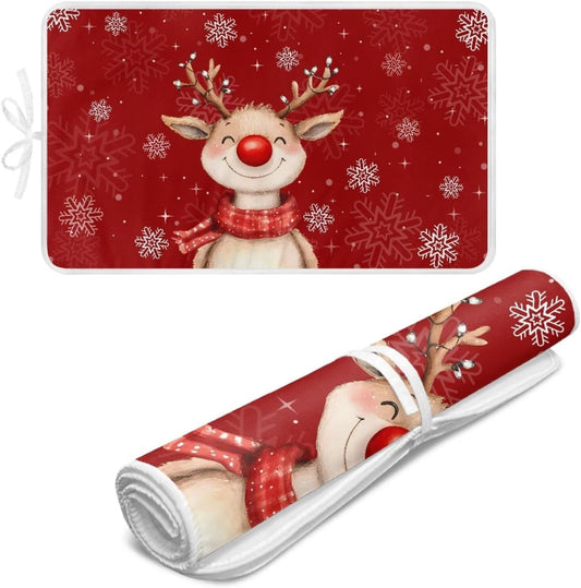 Red Ironing Pad Christmas Ironing Blanket Thick Travel Iron Pad Heat Resistant Ironing Board Cover for Table Top, Washer, Dryer,32 x 16 Inch Deer Ironing Mats