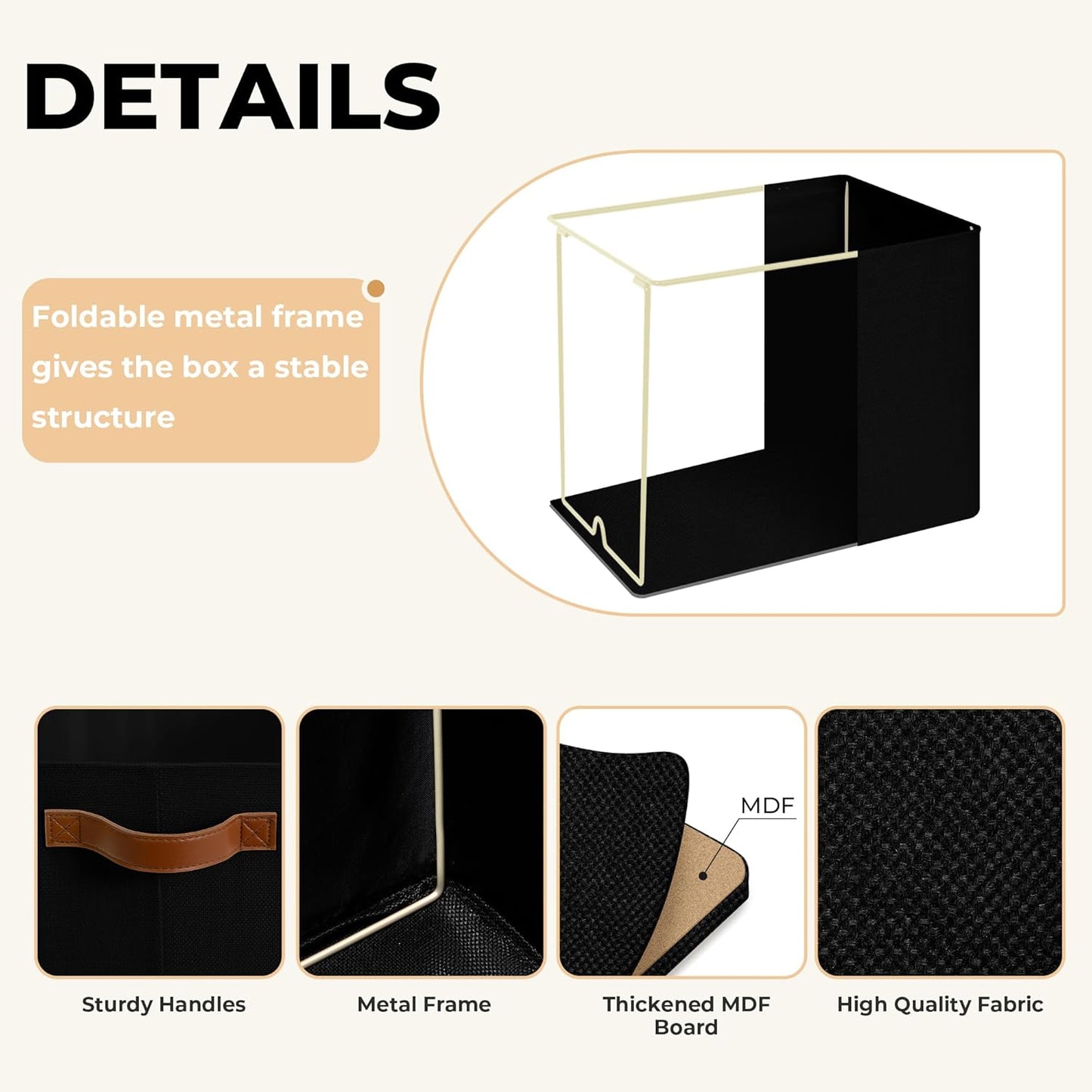 GRANNY SAYS Large Storage Baskets, Closet Storage Bins, Collapsible Storage Bin, Fabric Storage Bins with Metal Frame, Clothes Baskets for Shelves, Towels, Black, 50L, 3-Pack