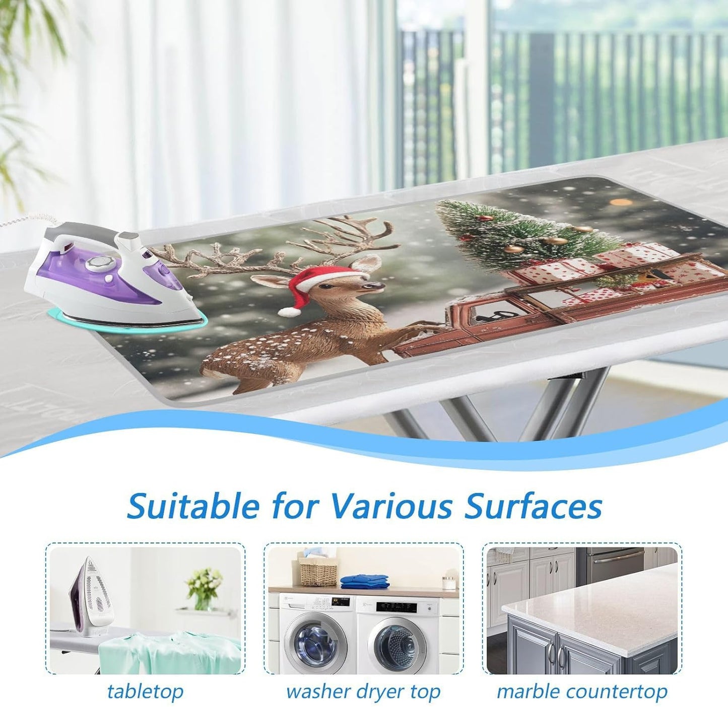 Christmas Tree Elk Truck Ironing Mat for Table top Portable Ironing Pad Blanket for Washer Dryer Countertop Travel
