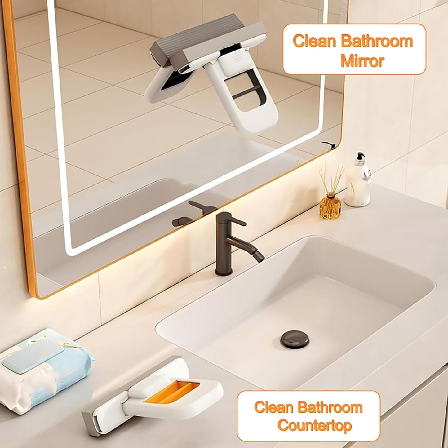 Mini Foldable Desktop Mop, Sponge Mop Wet and Dry Use Cleaning System, Self-Squeeze Small Mop for Bathroom Kitchen Desktop Glass Living Room Car (Orange, 1pcs)