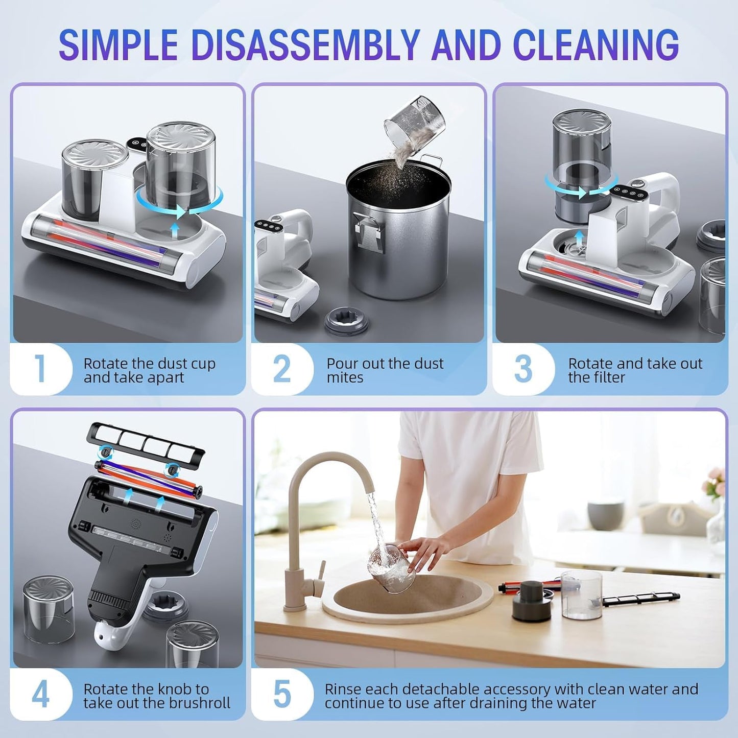 Mattress Vacuum Cleaner, 16Kpa Bed Vacuum with 253.7nm UV-C Light & Heating & Ultrasonic Quintuple Tech & 30000 RPM/Min Brushroll Rotation, Widened Suction Port, 500W, Corded