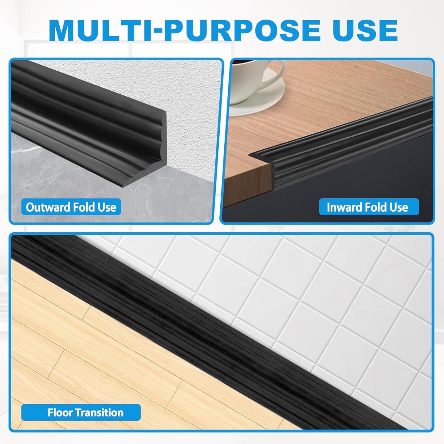 Wall Corner Protector Peel and Stick Corner Trim Molding Flexible Inside & Outside Wall Edge Guard Self Adhesive Moulding Trim for Edge Use, Black, 2.3” W x 20’ L