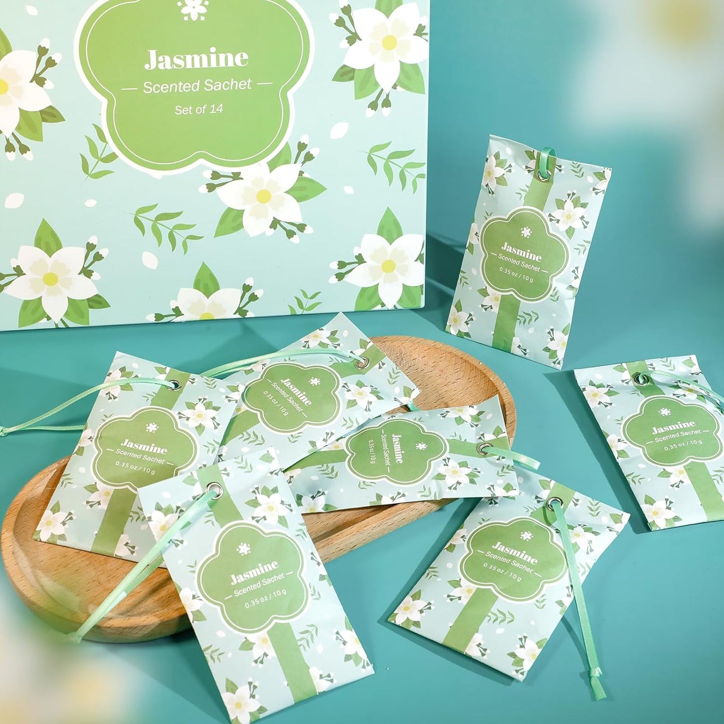 SCENTORINI Scented Sachets for Drawers and Closets, Jasmine Scent 14 Pack, Long-Lasting Sachets Bags Wardrobe Freshener, for Drawers, Closets, Cars