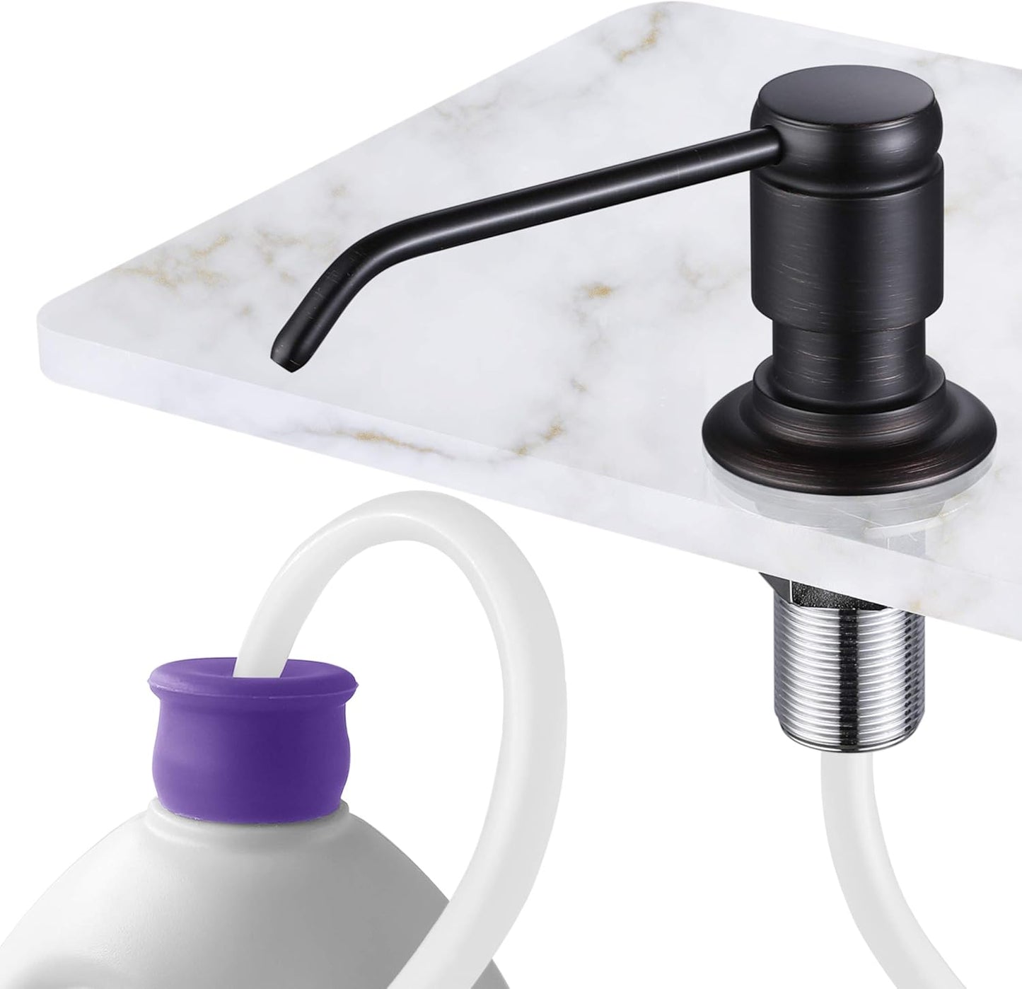 GAGALIFE Soap Dispenser for Kitchen Sink (Oil Rubbed Bronze) and Extension Tube Kit, Complete Brass Head, 40" Silicone Tube Connect to The Soap Bottle Directly, No More Top Refill