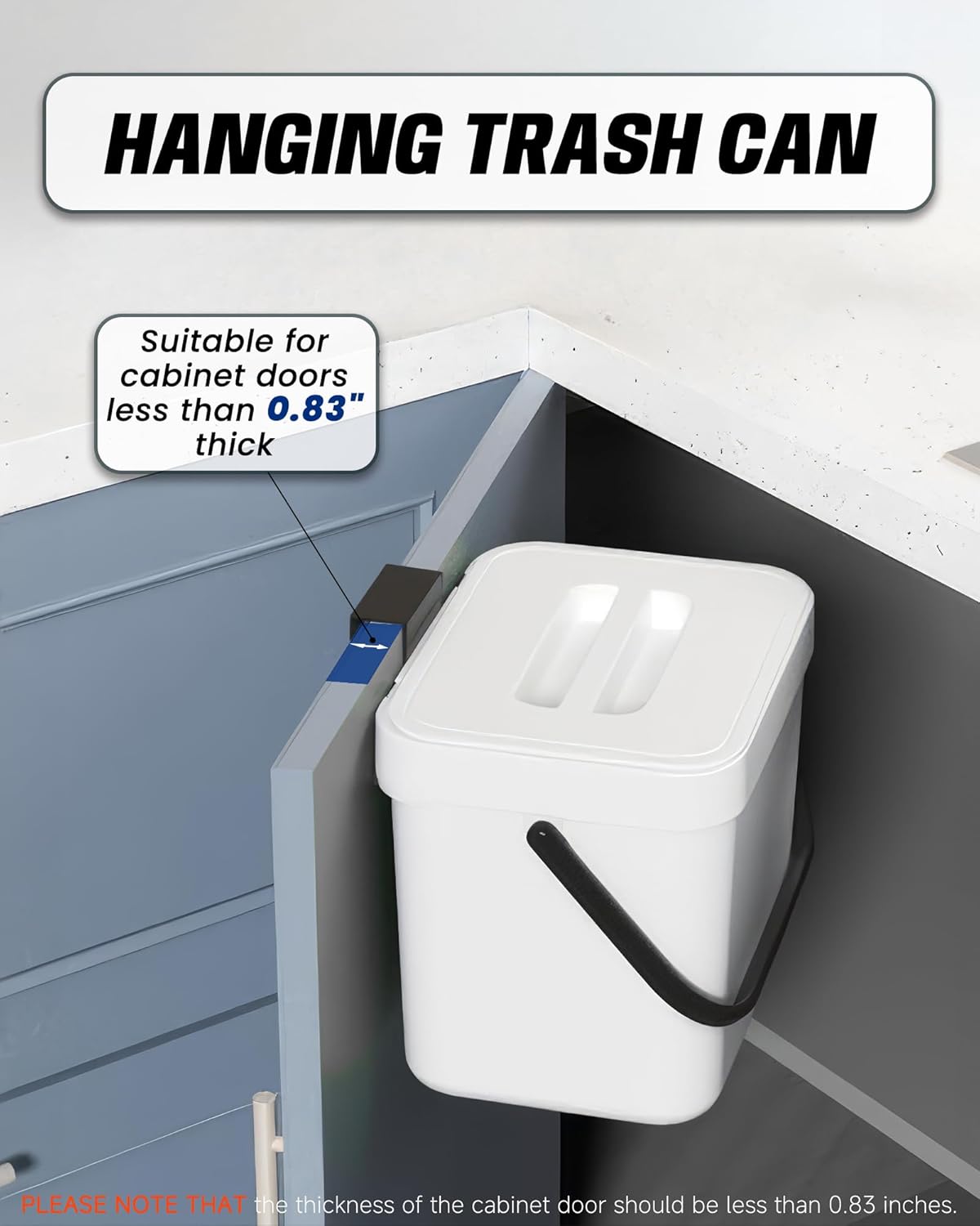 Kitchen Compost Bin - 1.8 Gallons Hanging Trash Can with Lid for Kitchen Cabinet Door, Under Sink, Wall Mounted Waste Bin for Bathroom, 7L(White)