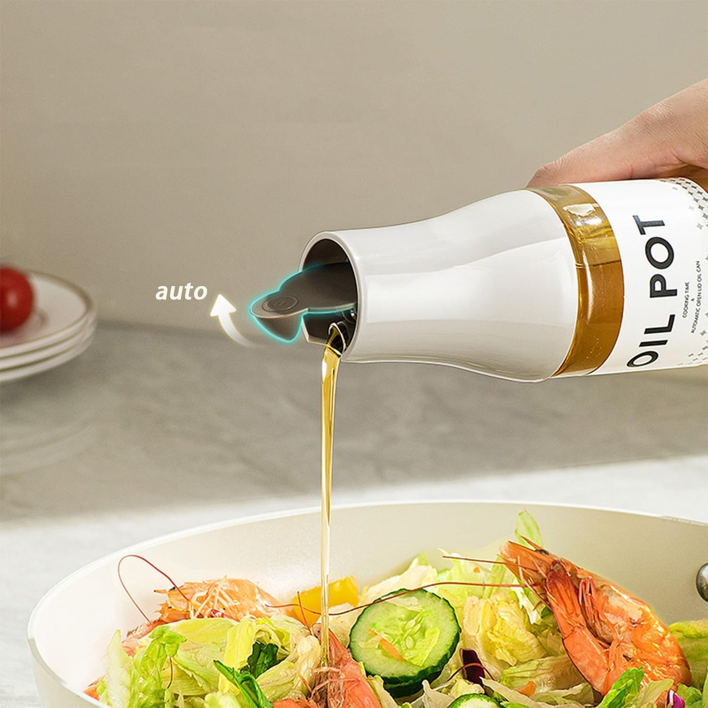 Olive Oil Dispenser Bottle, Auto Flip Non-Drip Design, Leak Proof Soy Sauce & Vinegar Dispenser, Glass Oil Bottle with 500ml Capacity, Warm Grey (1)