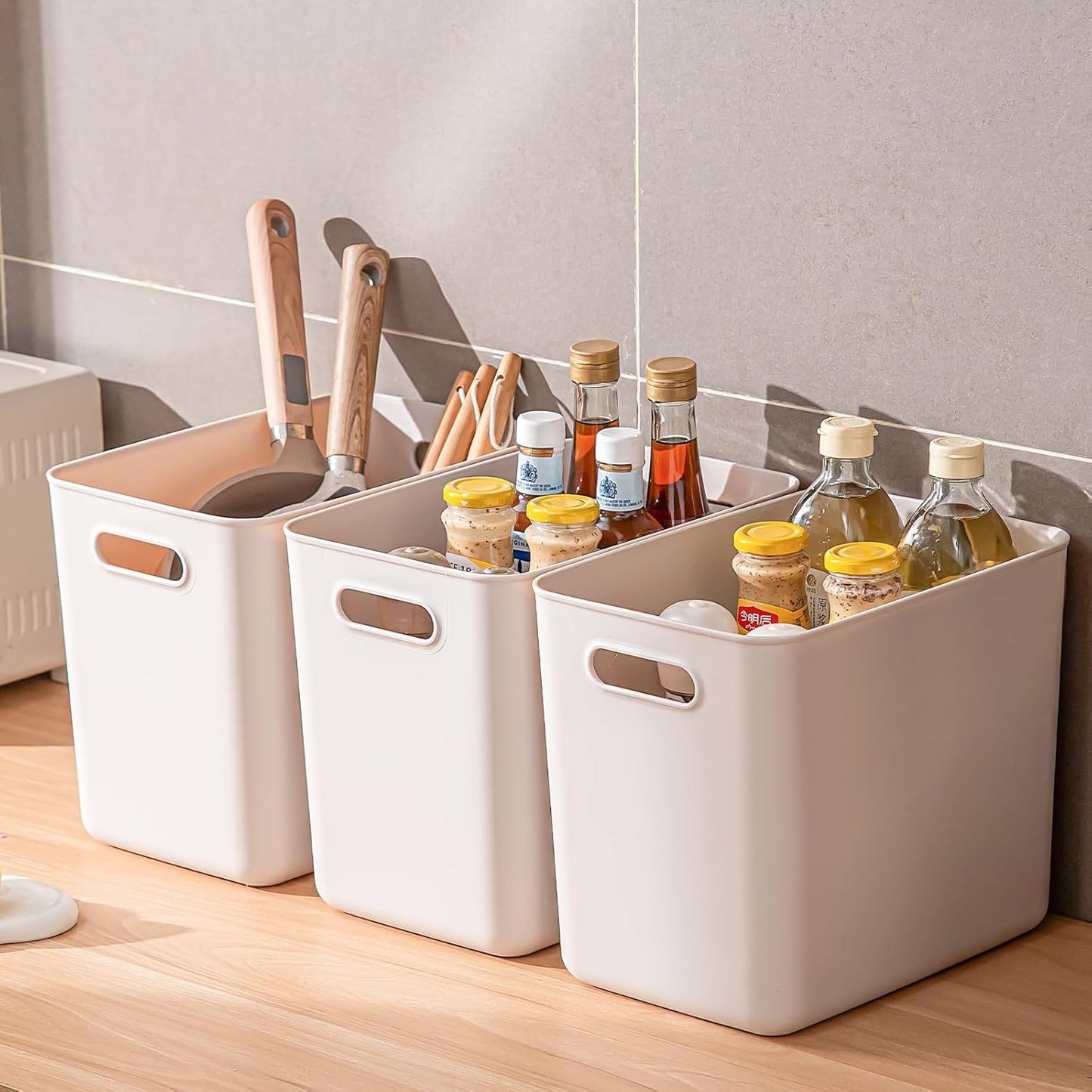 Plastic Storage Bins with lids,Storage Baskets,Container with handle,Storage Organizer Bins for Shelves,Office,Bedrooms,Closets, Cabinets(Grey，5XL+2L)