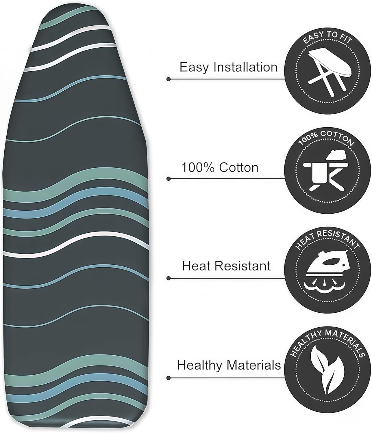 Ironing Board Cover with Two 5MM Thick Feltpads,13"x43"Heat Resistant Replacement Ironing Board Cover and Pad,Fits Standard Ironing Boards,Durability and Easy to Install