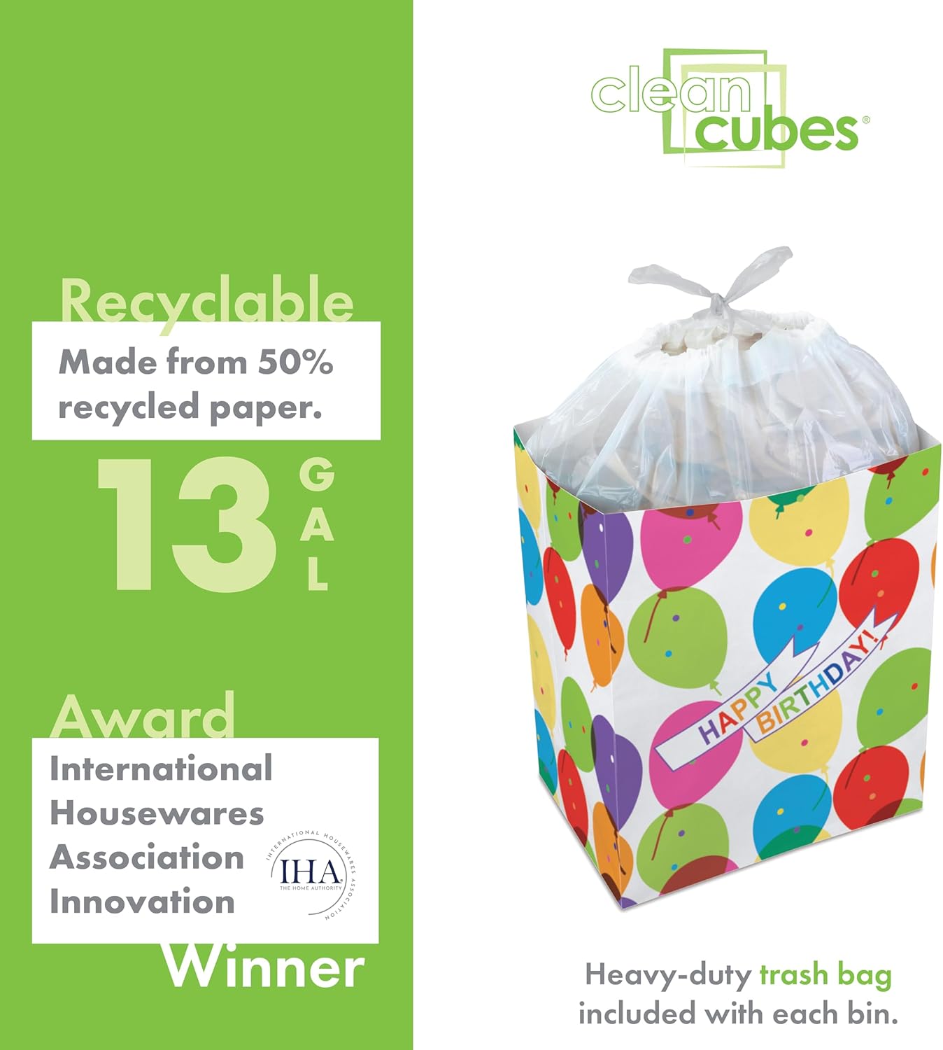 13 Gallon Disposable Pop-Up Trash Cans (3-Pack) with Fitted Bags – Foldable Garbage & Recycling Bins for Parties, Events & Kitchen (Birthday, 17" H x 13.5" W x 10" D)