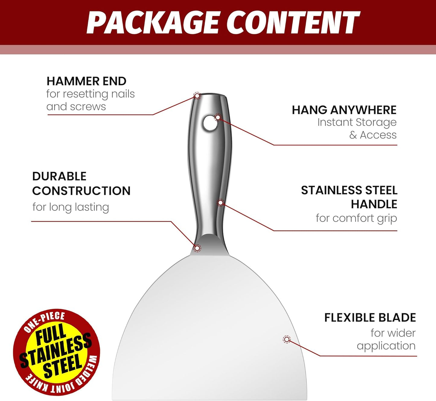 Putty Knife 6 Inch,One Piece Premium Polished All-Stainless Steel Scraper Tool for Drywall Finishing,Professional Grade Putty Blade for Scraping Paint, Taping