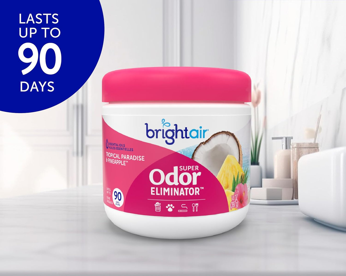 Bright Air 14 oz. Super Odor Eliminator, For Medium-Size Spaces, Tropical Paradise & Pineapple Scent, Case of 6, Air Freshener, Natural Essential Oils, Lasts Up to 90 Days Each