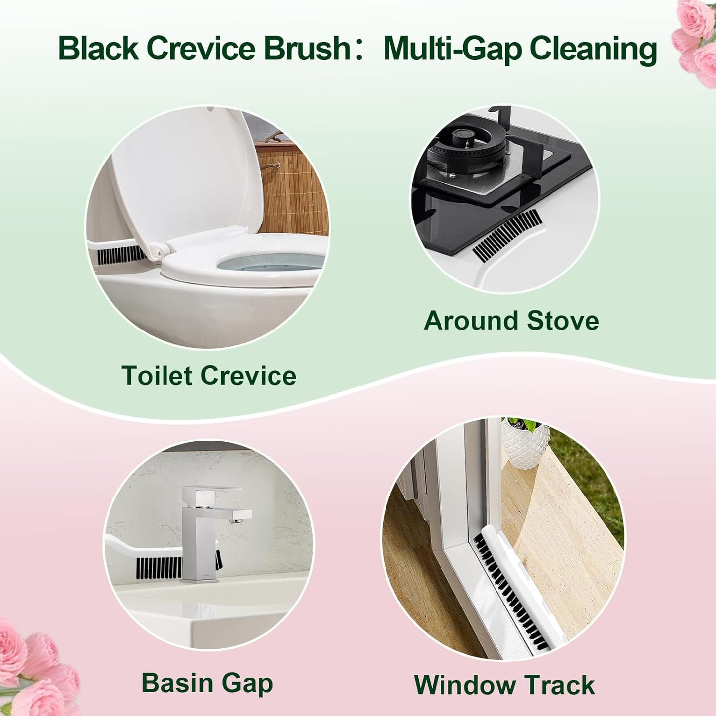 Hard Bristle Crevice Cleaning Brush & Non Scratch Soft Scrub Brush Set, 6-Pack: 4 Stiff Gap Grout Brush+2 Gentle Sponge Brush, Multi-Purpose Bathroom & Kitchen Cleaning Tool