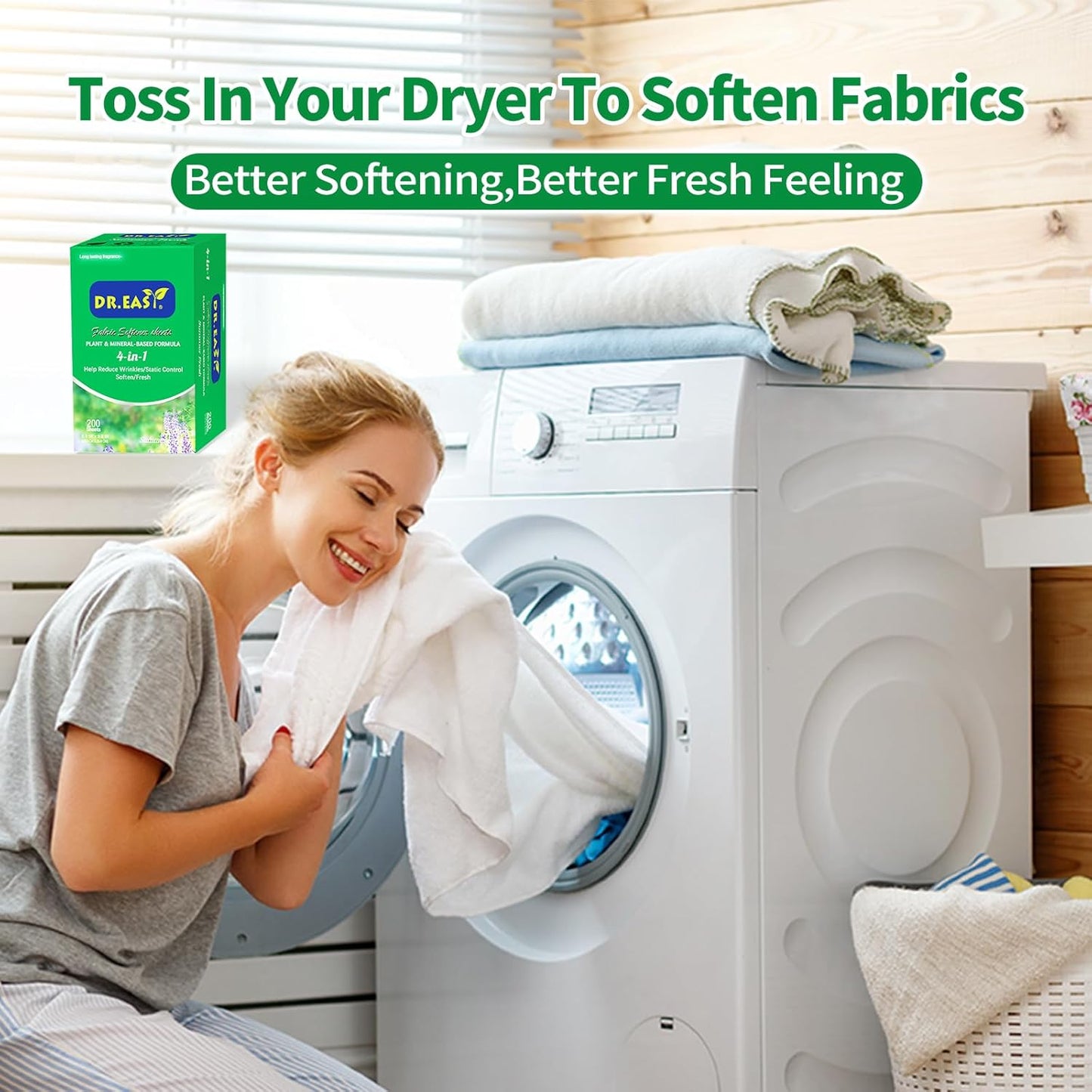 DR.EASY SUMMER FRESH Dryer Sheets Plant Based Formula 200 Ct Fabric Softener sheets for Laundry Essential Oil Scented No Artificial Fragrances No Dyes Reduce Static & Wrinkles Help Repel Pet Hair