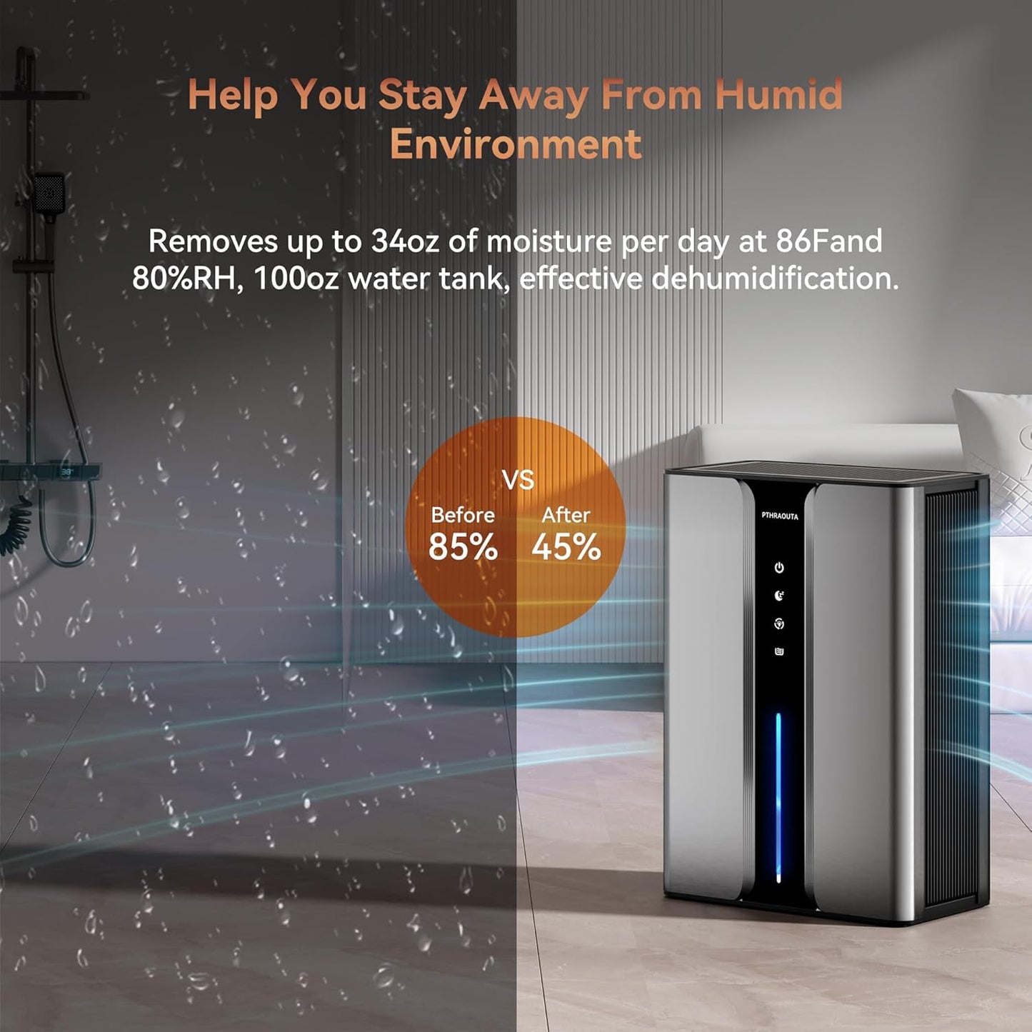 95oz Home Dehumidifier, (950 sq.ft) Quiet dehumidifier for Bedroom Bathroom with Drain Hose, with Air Reusable Filter Indoor deshumidificador for Basement RV Closet