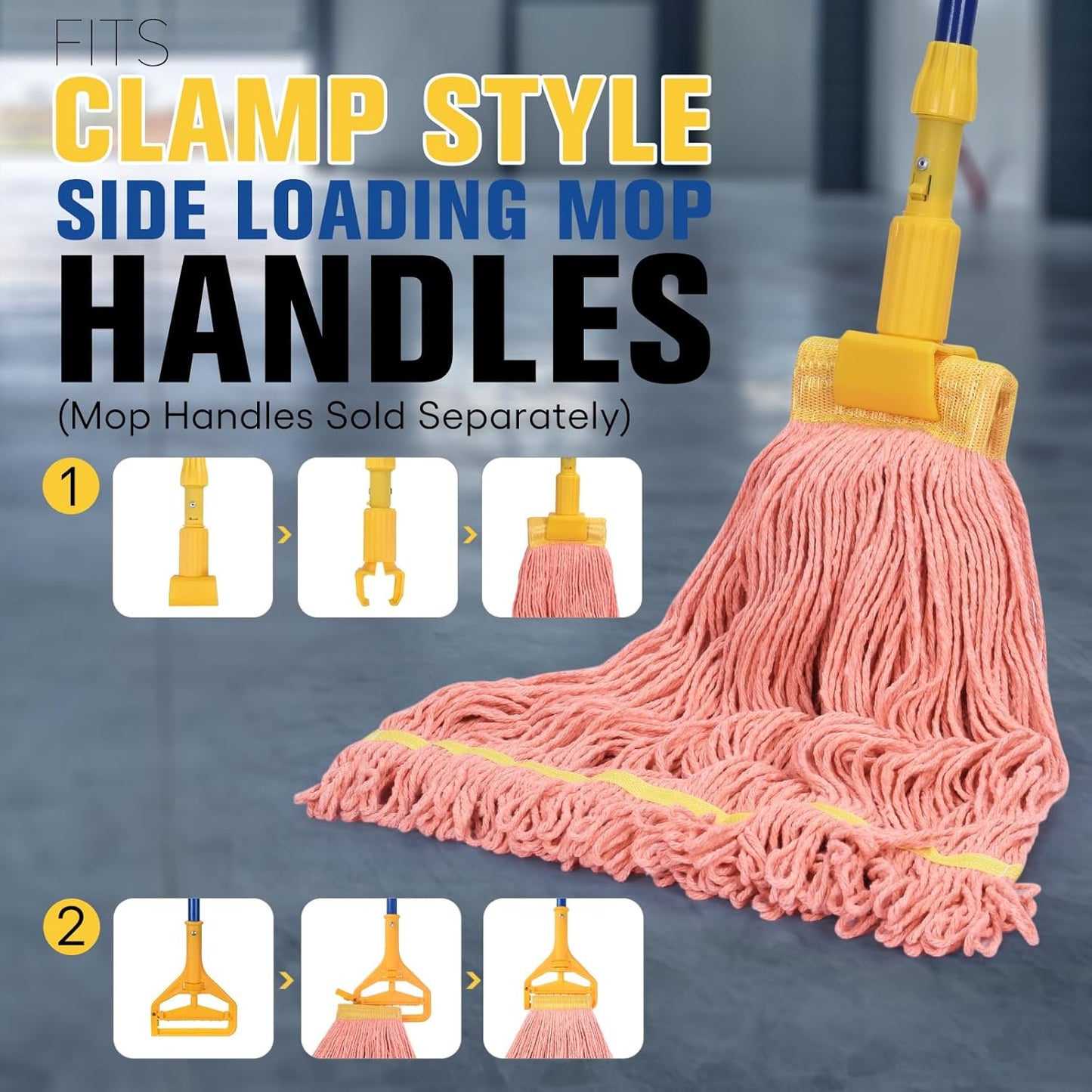 Matthew Cleaning Commercial Mop Head Replacement, 5 Inch Wide Headband, Looped End Cotton Blend String Wet Mops for Floor Cleaning, 18 oz Medium, 3-Pack Orange