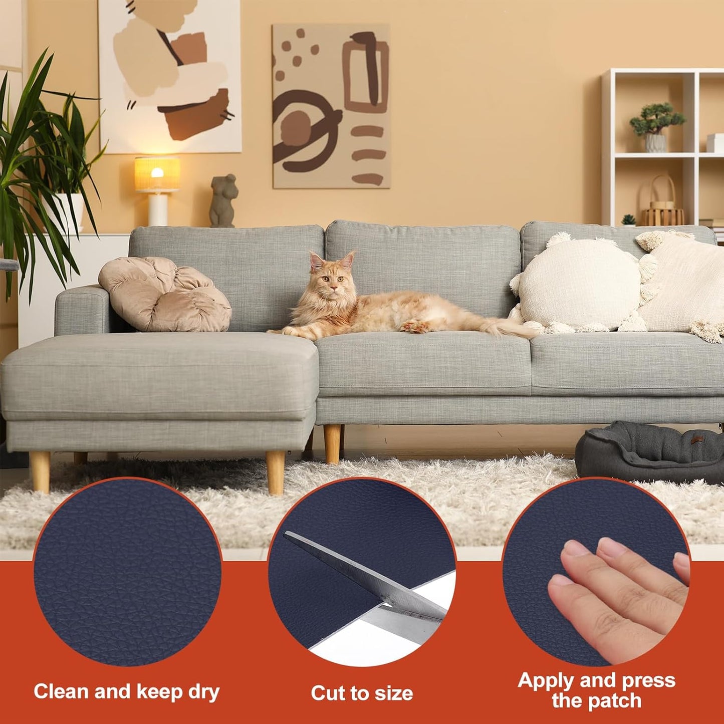 PATIKIL Leather Patches Tape for Furniture, 6.3 x 61 Inch Self Adhesive Vinyl Leather Repair Kit Cover Sheet for Couch, Sofa, Car Seats, Office Chair, Navy Blue