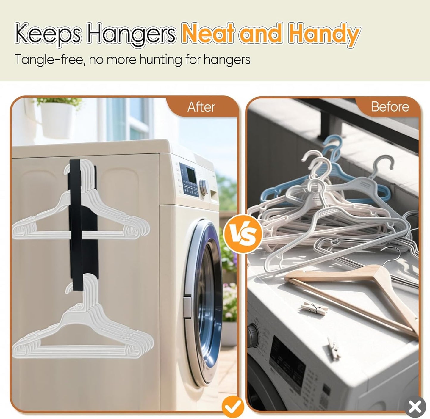 Magnetic Hanger Organizer, Strong Magnetic Hanger Holder for Washing Machine Dryer, Laundry Room Organization Space Saving Hangers Storage Rack Stacker, Black