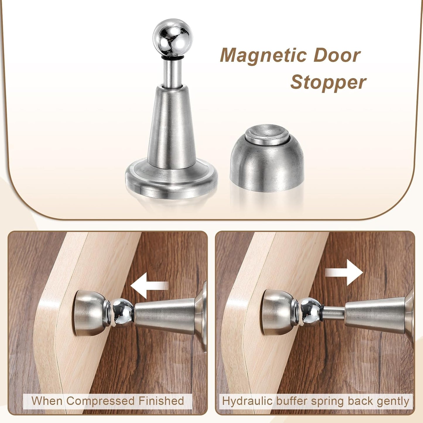 uxcell 6Pcs Magnetic Door Stopper, 304 Stainless Steel Magnetic Door Stop Catch, Soft-Catch Brushed Nickel Hold Door Open Wall Mount for Bottom of Door, Silver