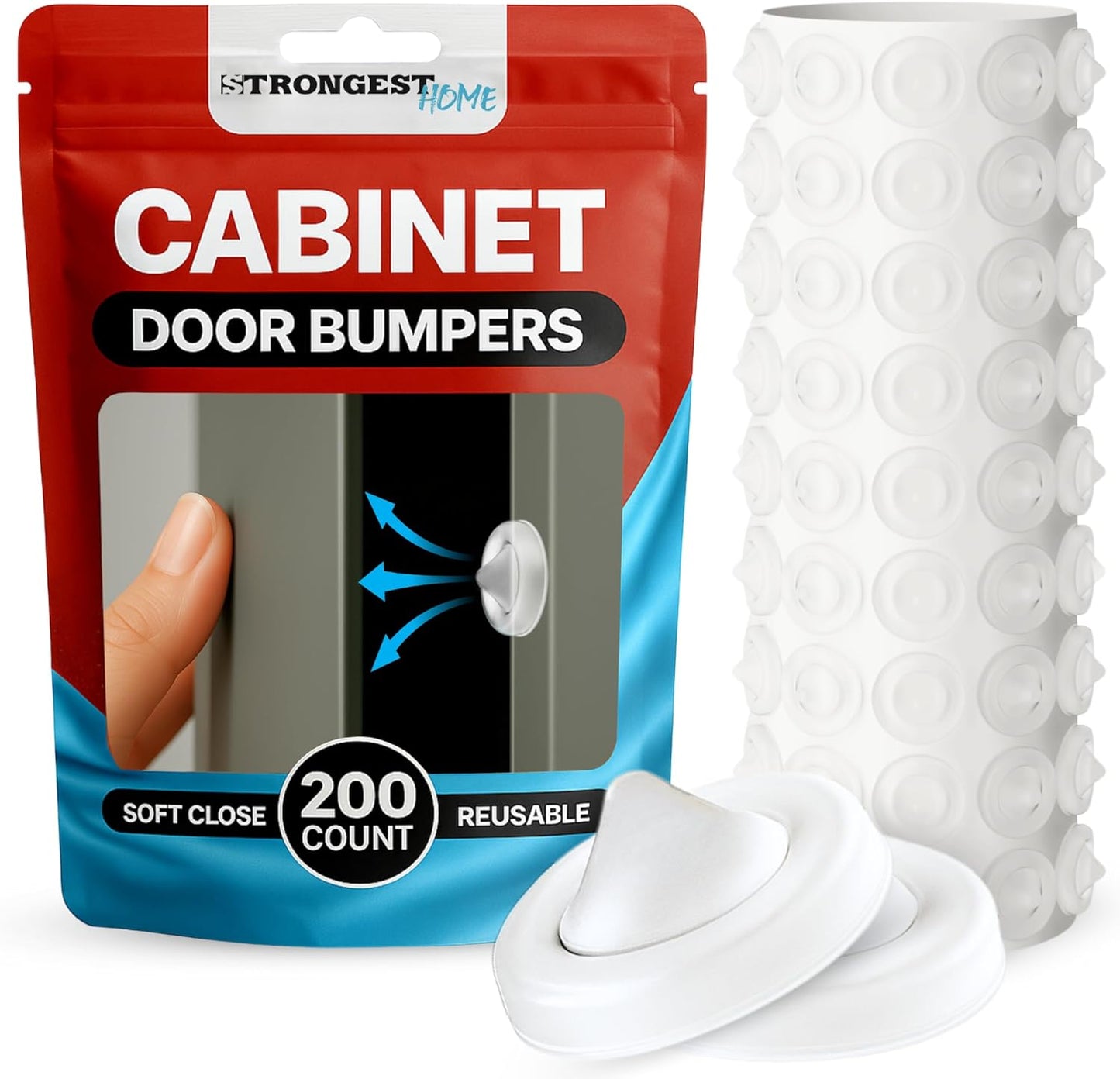 Strongest Home Cabinet Door Bumpers – 200 Pack White Rubber Bumpers Self-Adhesive for Cabinets, Drawers & Furniture – Soft Cabinet Stoppers for Quiet Close & Surface Protection – 0.5" x 0.2"