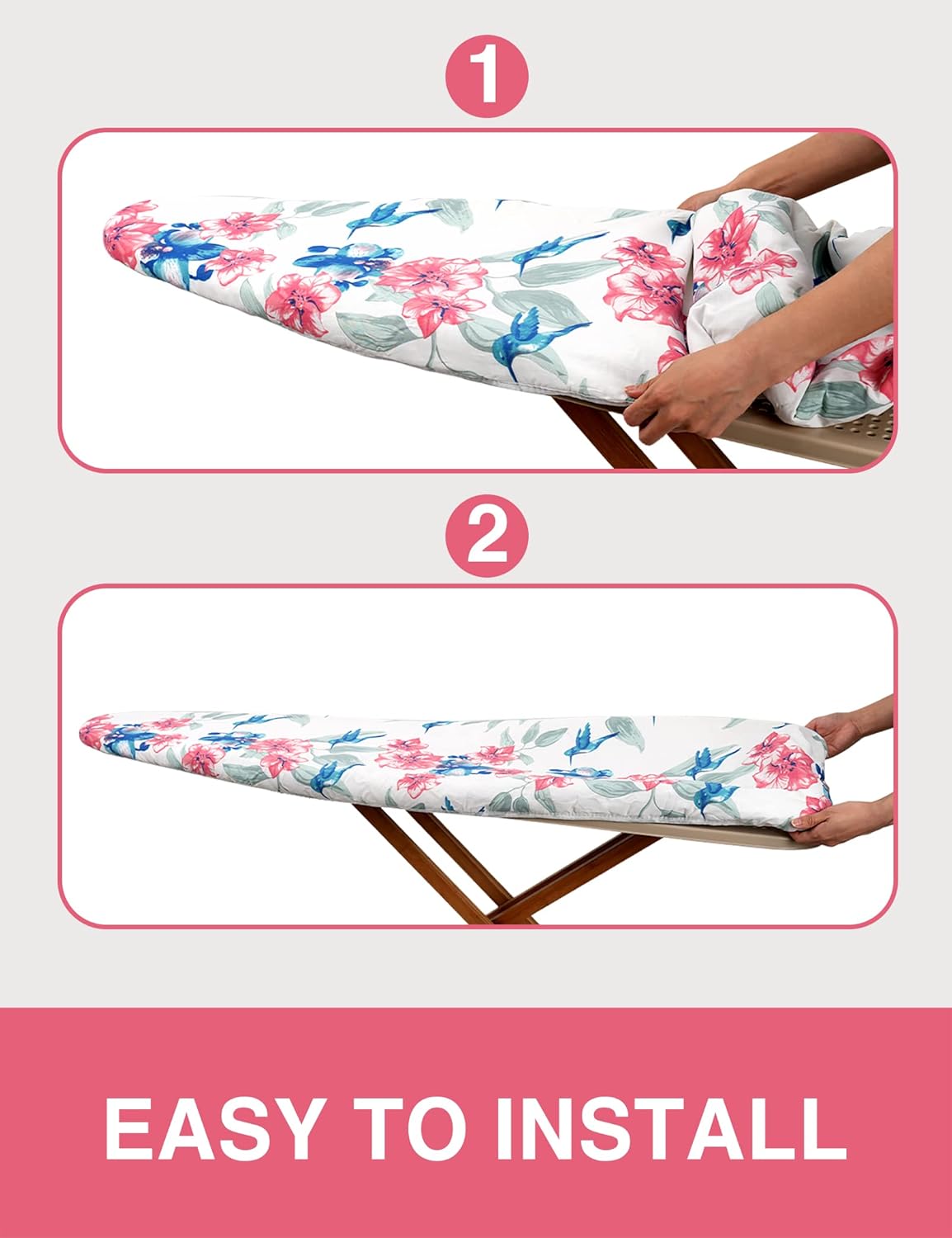 Extra Thick Ironing Board Cover and Pad, Resist Scorching and Staining, 15x54 Reflective Silicone Ironing Board Cover, Elastic Edges, 4 Fasteners, Large Protective Scorch Mesh Cloth