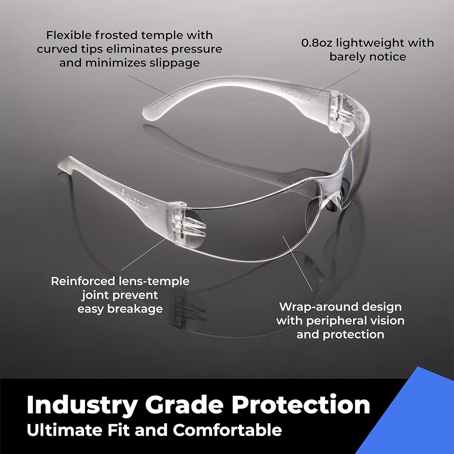 amoolo Safety Glasses for Men Women, Clear Eye Protection for Worl, Lab, Construction (Clear/Adult's Size, 144 Pack)