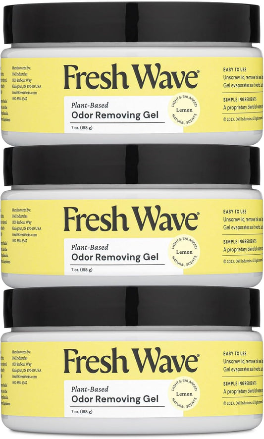 Fresh Wave Lemon Odor Removing Gel, 7 oz., Pack of 3 - Safer Odor Absorbers for Home, Natural Plant-Based Odor Eliminator, Every 7 oz. lasts 15-30 Days, For Cooking, Trash & Pets