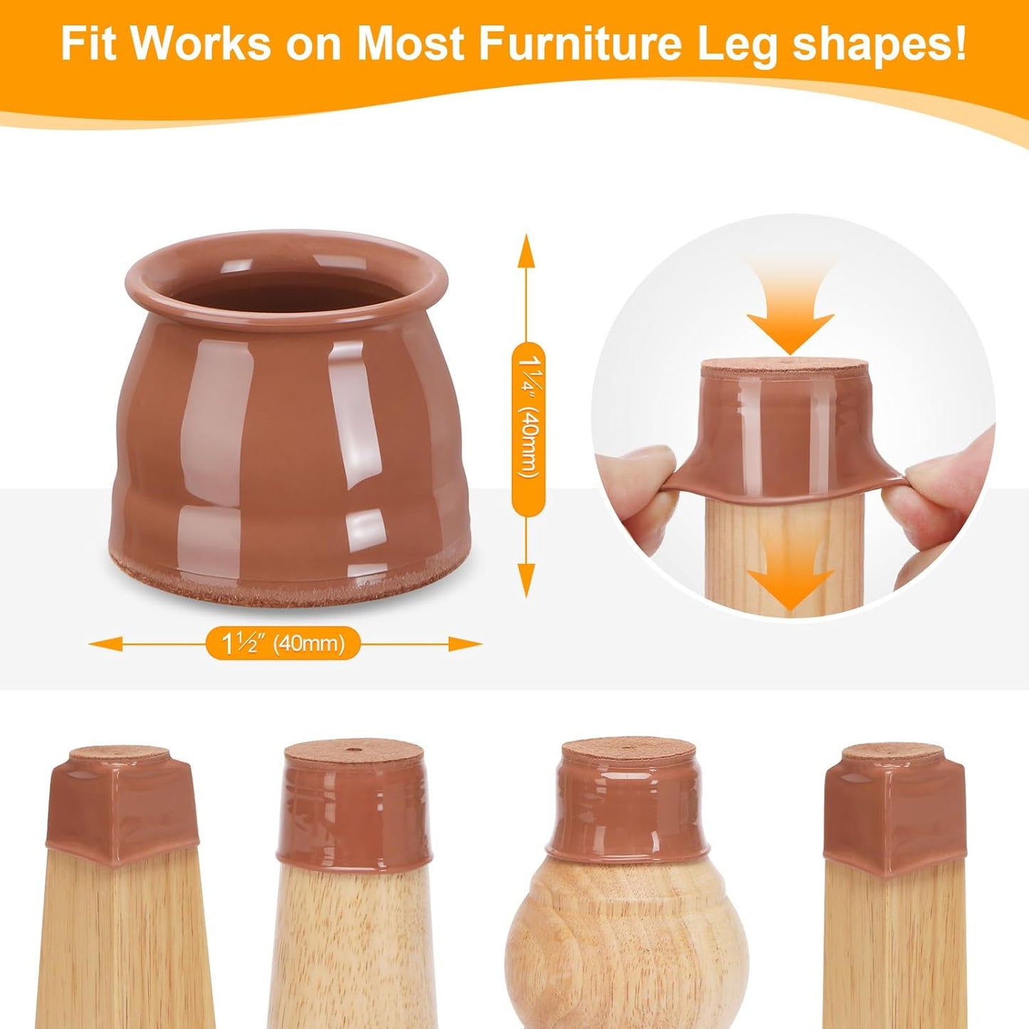 CHUNZEXI 32 Pack Chair Leg Floor Protectors for Hardwood Floors, Silicone Felt Covers Pads Caps, Protect Wood Furniture Feet Floors Noise Reduce and Scratch (Universal Large & Brown)