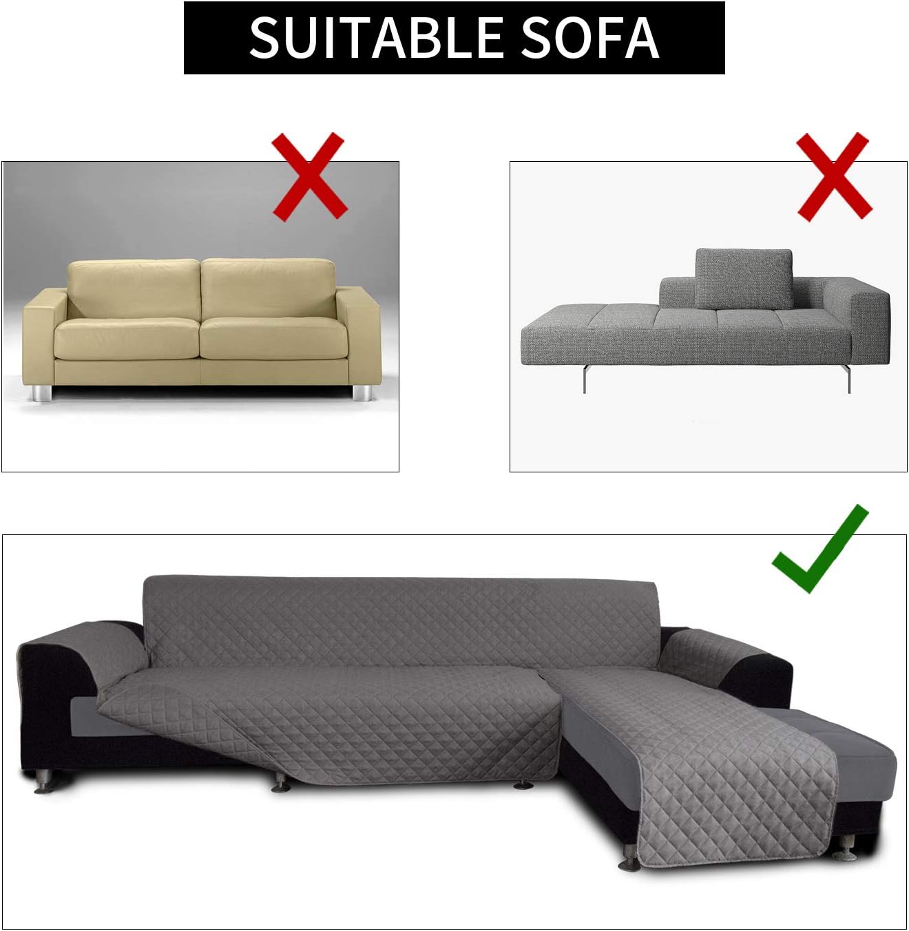 Easy-Going L Shape Sofa Slipcover - Sectional Couch Cover with Chaise Lounge & Reversible Sofa Cover Protection for Pets & Kids (Large, Gray/Gray)