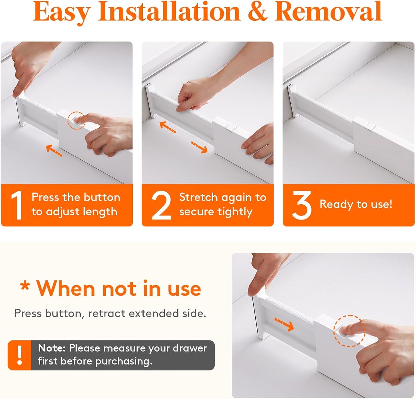 Lifewit 4 Pack Drawer Divider 4" High,11-17" Drawer Dividers for Clothes, Adjustable Clothing Drawer Organizers, Expandable White Dresser Drawer Separators for Bedroom, Bathroom, Vanity, Office