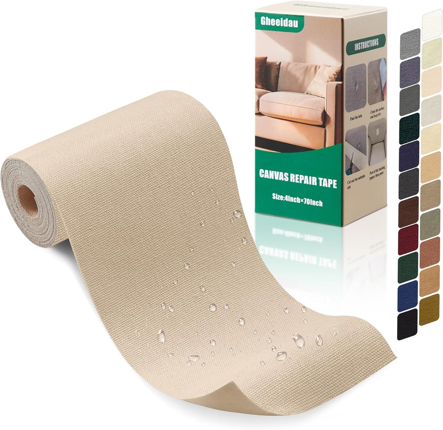 Canvas Repair Tape 4×70 Inch Waterproof Self-Adhesive Fabric Repair Patch for Repairing Boat Covers,Tents,Patio Umbrellas,Car Seats,Luggage,Sofas.(Light Beige)