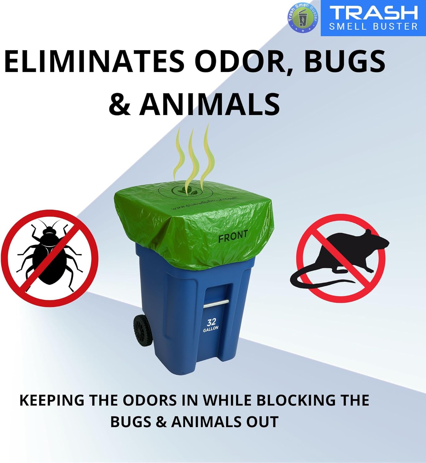 Outdoor Trash Can Cover Biodegradable Odor Eliminating Bag with Elastic Band Lemon Scented Durable 32 Gallon 3 Pack