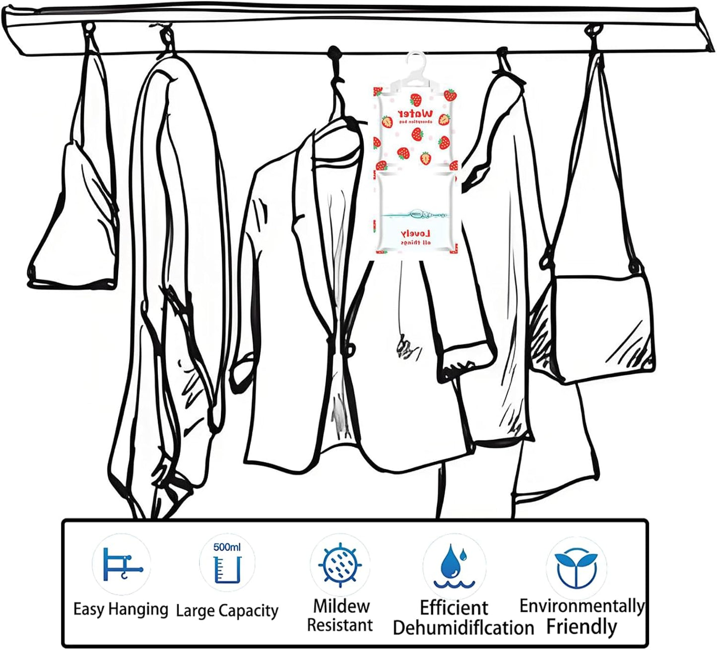 AOPANDA Moisture Absorbers Packets, 8 Pack - Eliminates Musty Odors for Fresher, Cleaner Air, Humidity Packs, Dessicant Packets, Hanging Closet Dehumidifier Bags(strawberry）