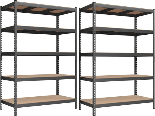 SONGMICS 5-Tier Storage Shelves, Load 2310 lb, Set of 2 Garage Storage, Boltless Assembly, Adjustable Shelving Unit, 23.6 x 47.2 x 70.9 Inches, for Study Shed Basement, Gray UGLR600G02