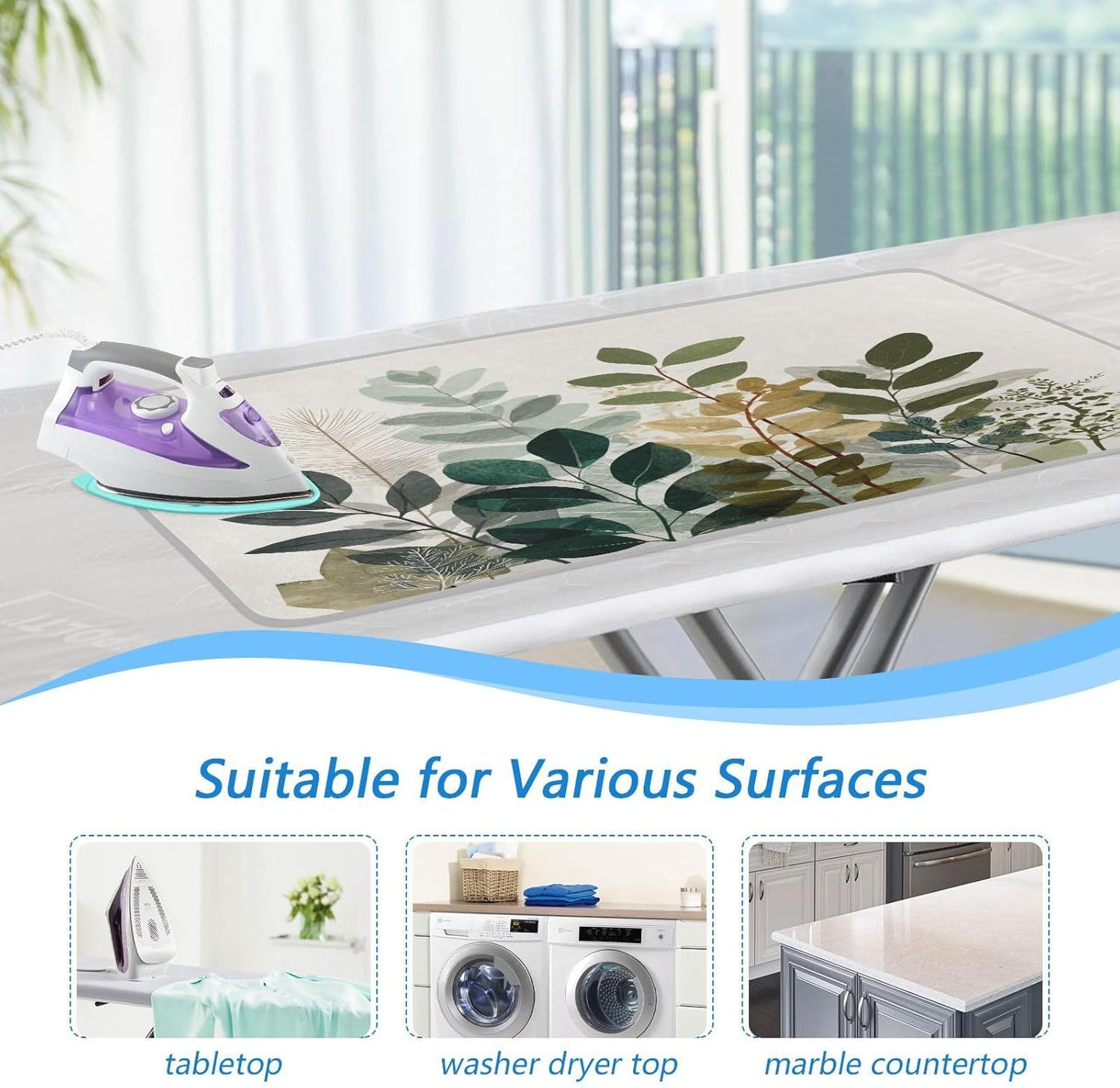 Ironing Mat Portable Ironing Pad Ironing Blanket for Table Top Heat Resistance Double-Side Using Travel Large 47.2 x 27.6 Inch Foldable Lightweight Beige Boho Style Leaves