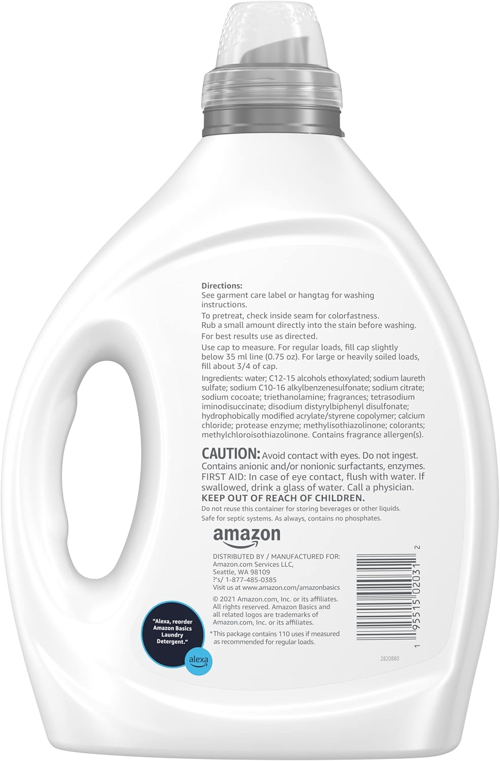 Amazon Basics Laundry Detergent Liquid, Concentrated, Clean Linen, 110 Loads, 82.5 Fl Oz, Pack of 2 (Previously Solimo)
