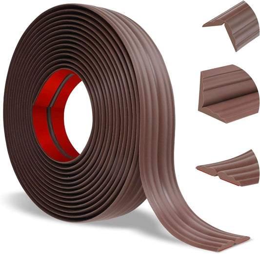 Wall Corner Protector Peel and Stick Corner Trim Molding Flexible Inside & Outside Wall Edge Guard Self Adhesive Moulding Trim for Edge Use, Brown, 2.3” W x 20’ L